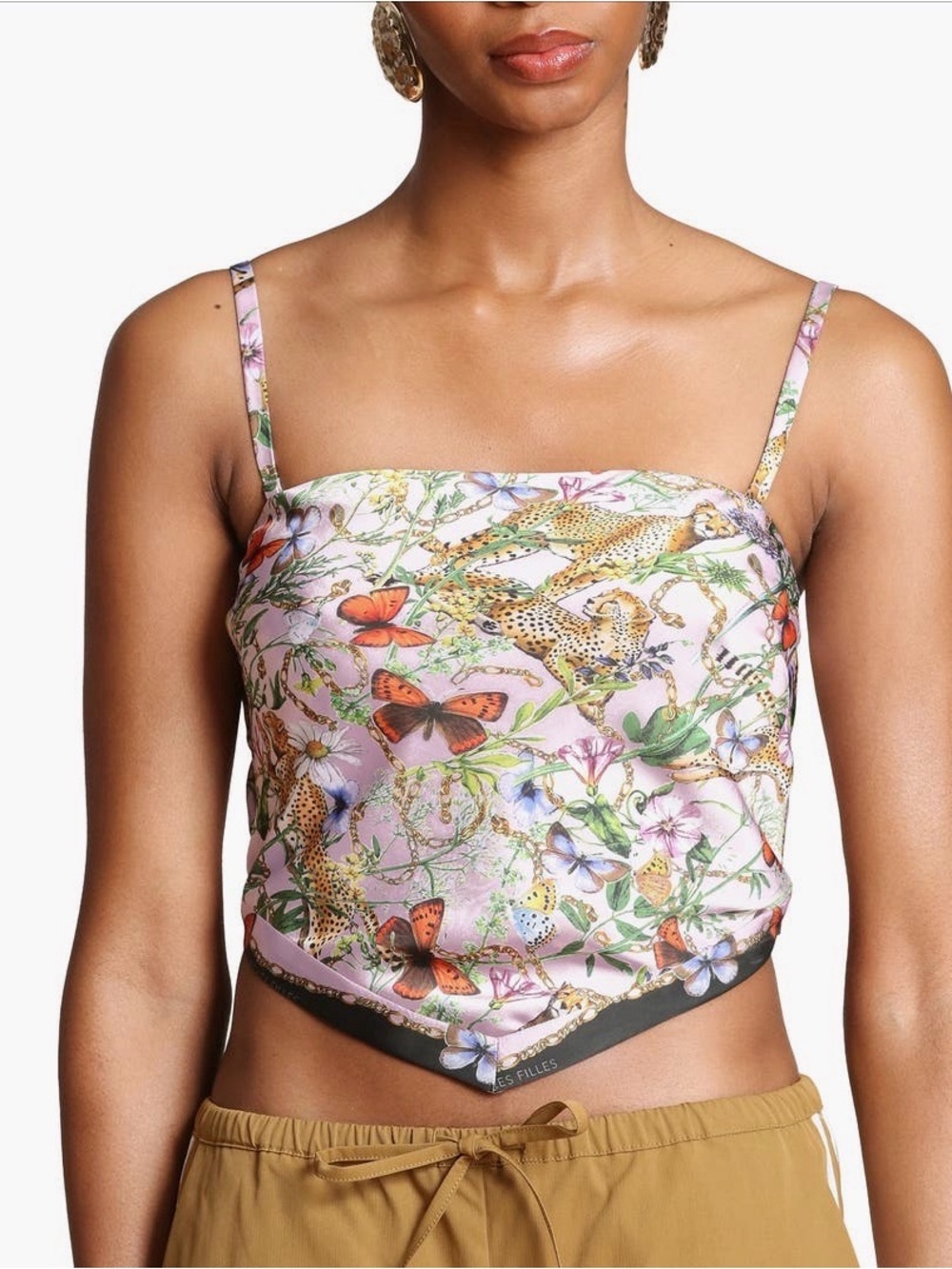 Avec Les Gilles Floral & Butterfly Pink Satin Scarf Top